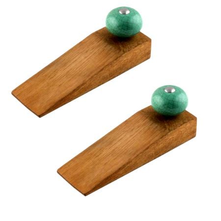 2 Pieces Sea Green Black Crackle Ceramic Wooden Door Stopper